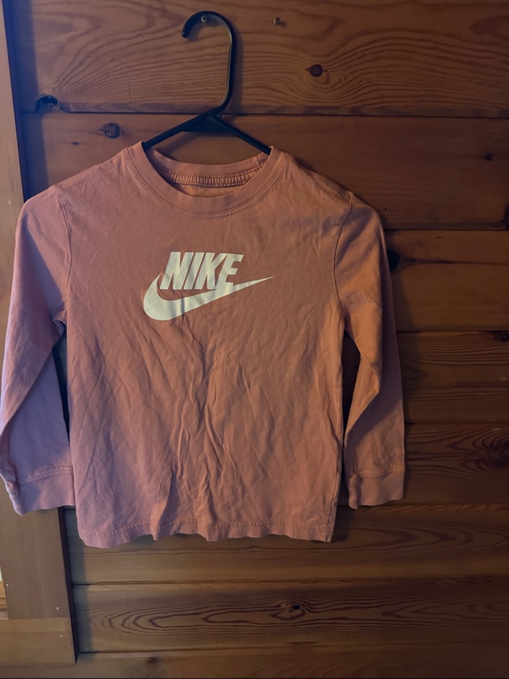 Nike Long-Sleeve Logo Tee in Light Pink with White Swoosh